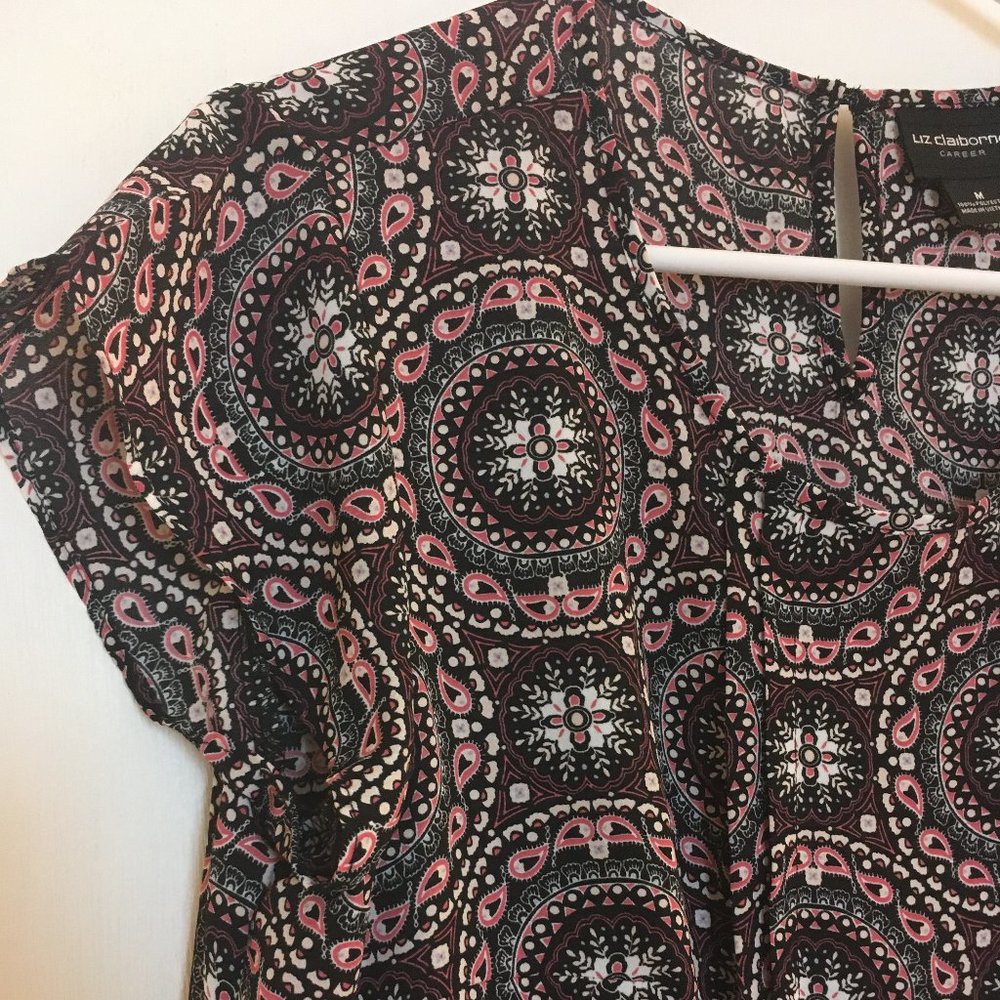 Liz Claiborne Brown and Pink Paisley Print Blouse